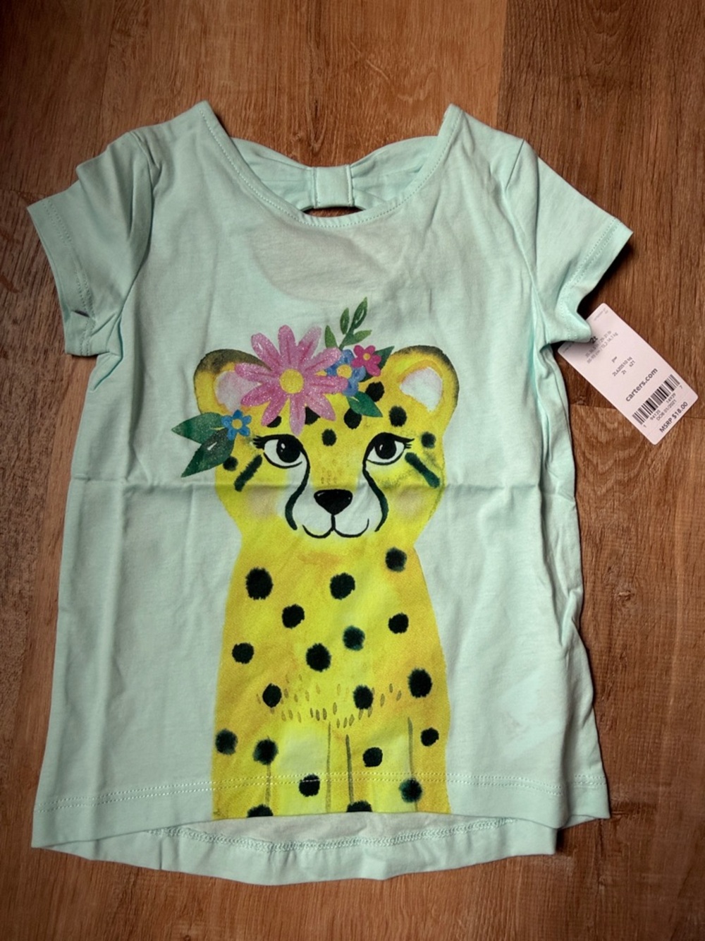 NWT Carters Girls Mint Green Short-Sleeve Cheetah 2T tee shirt